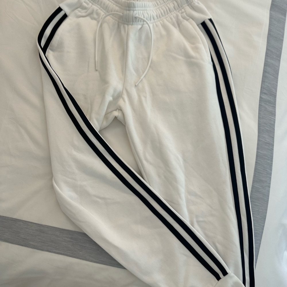 BRAND NEW White adidas Joggers with Black Stripes